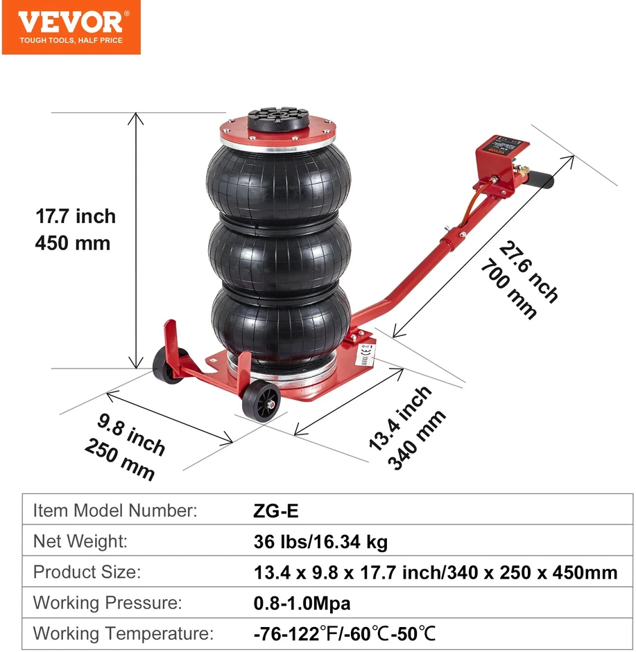 Pneumatinis oro pagalvės keltuvas 3T su ratukais ir ergonomiška rankena kėlimas 140-450 mm