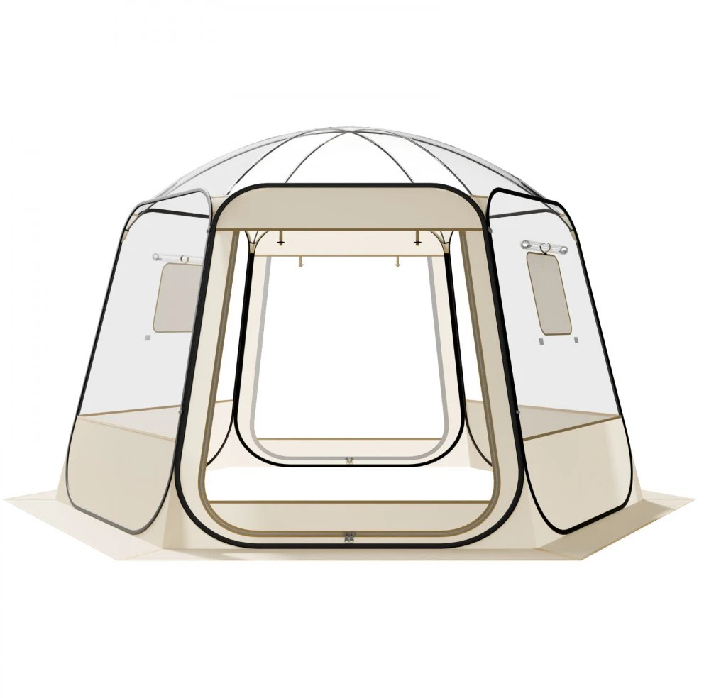 Pop-up kupolo palapinė (skaidri) 336 x 305 x 220 cm vandeniui ir UV atspari su langais iki 8-10 žmonių