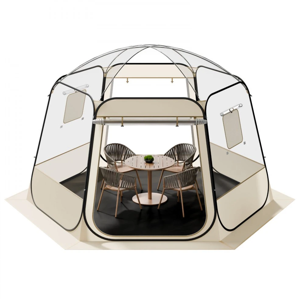 Pop-up kupolo palapinė (skaidri) 336 x 305 x 220 cm vandeniui ir UV atspari su langais iki 8-10 žmonių