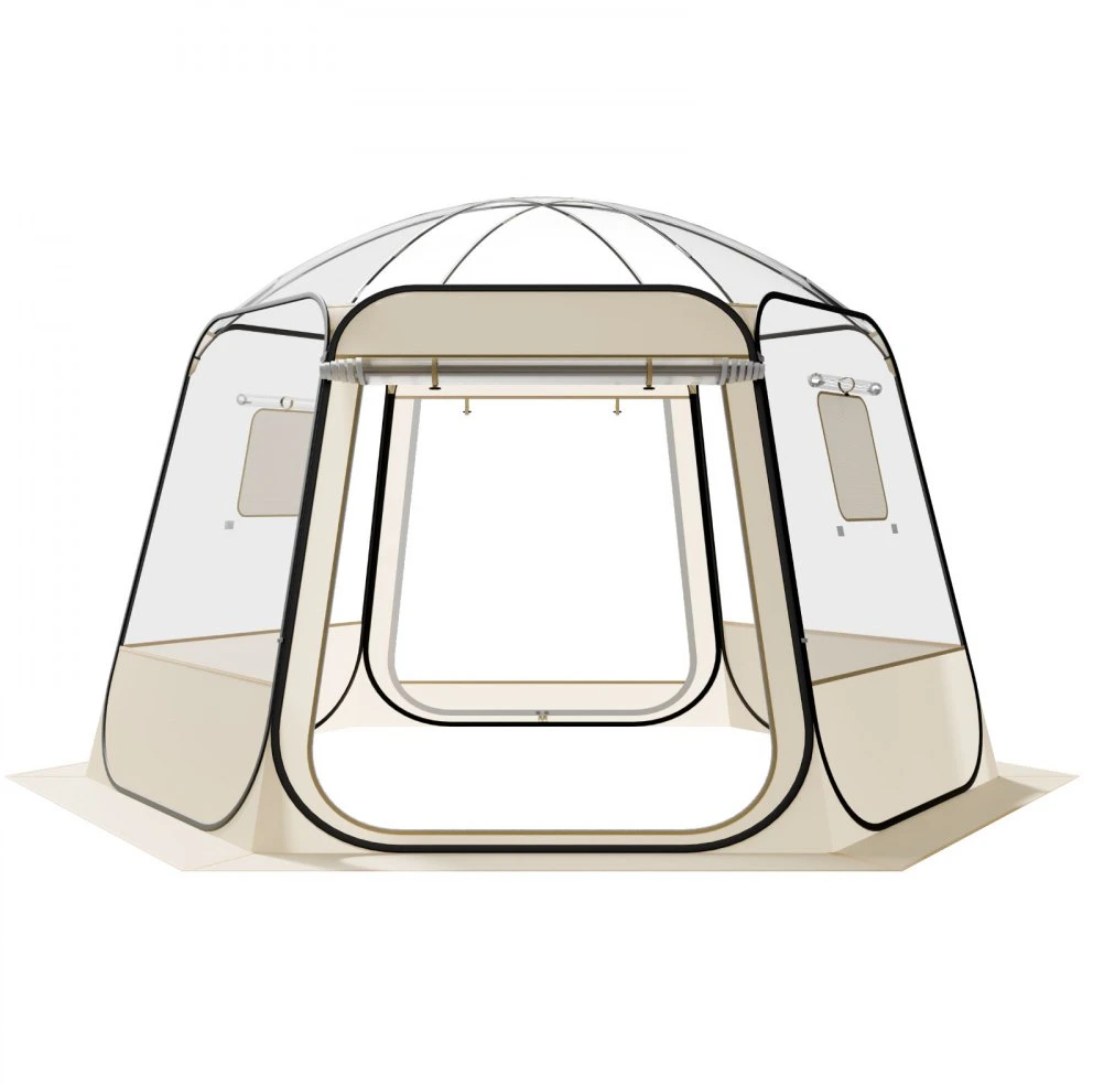 Pop-up kupolo palapinė (skaidri) 336 x 305 x 220 cm vandeniui ir UV atspari su langais iki 8-10 žmonių