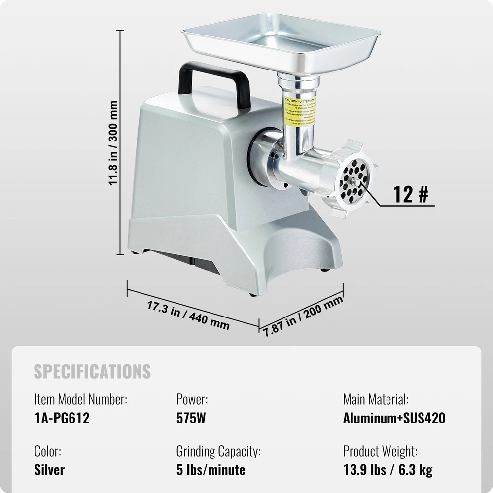 Pramoninė elektrinė mėsmalė. galia 575 W (800 W maks.). našumas 2.27 kg/min