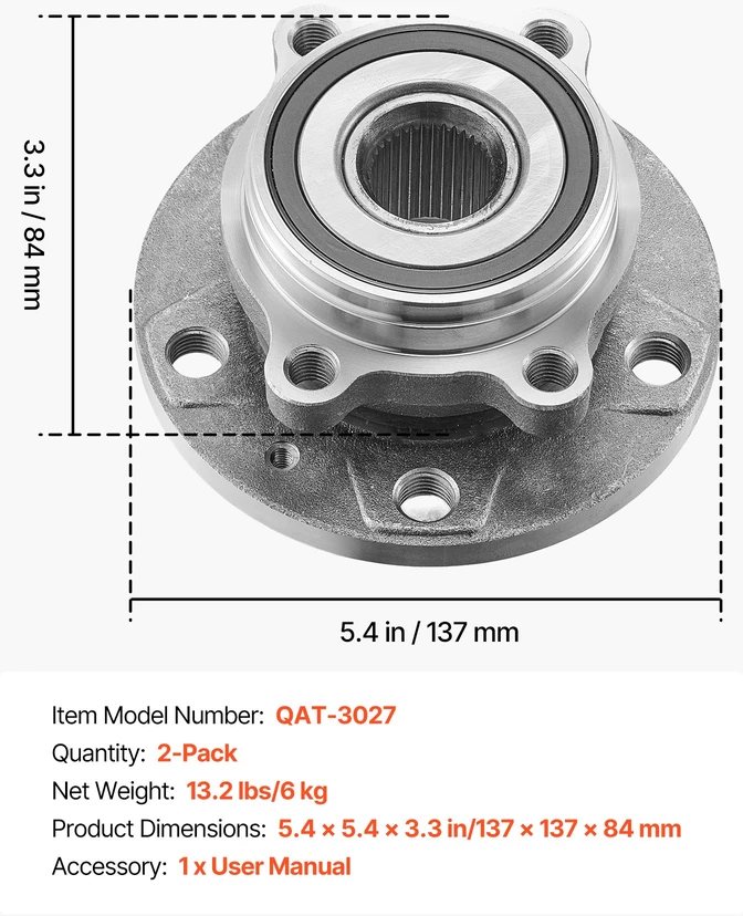 Priekinės ratų stebulės su guoliais rinkinys. 2 vnt.. Audi Q3/VW Beetle