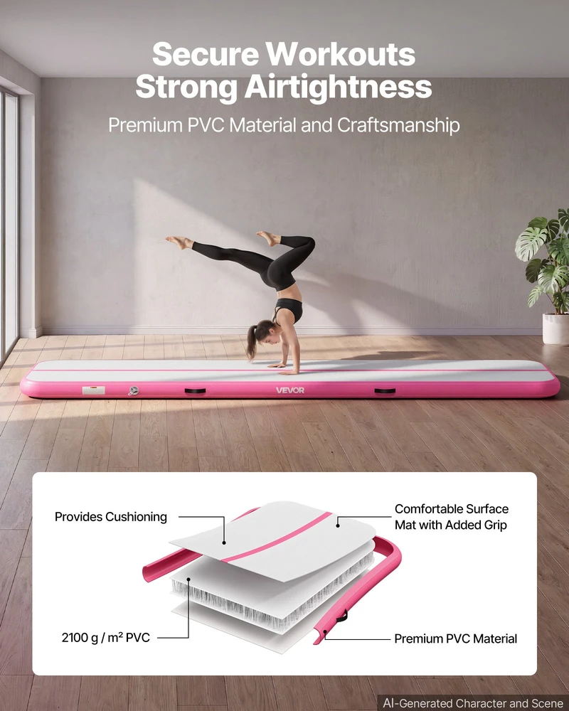 Pripučiamas gimnastikos/jogos kilimas 4 m. storis 10 cm. su elektriniu siurbliu. iki 200 kg. rožinis