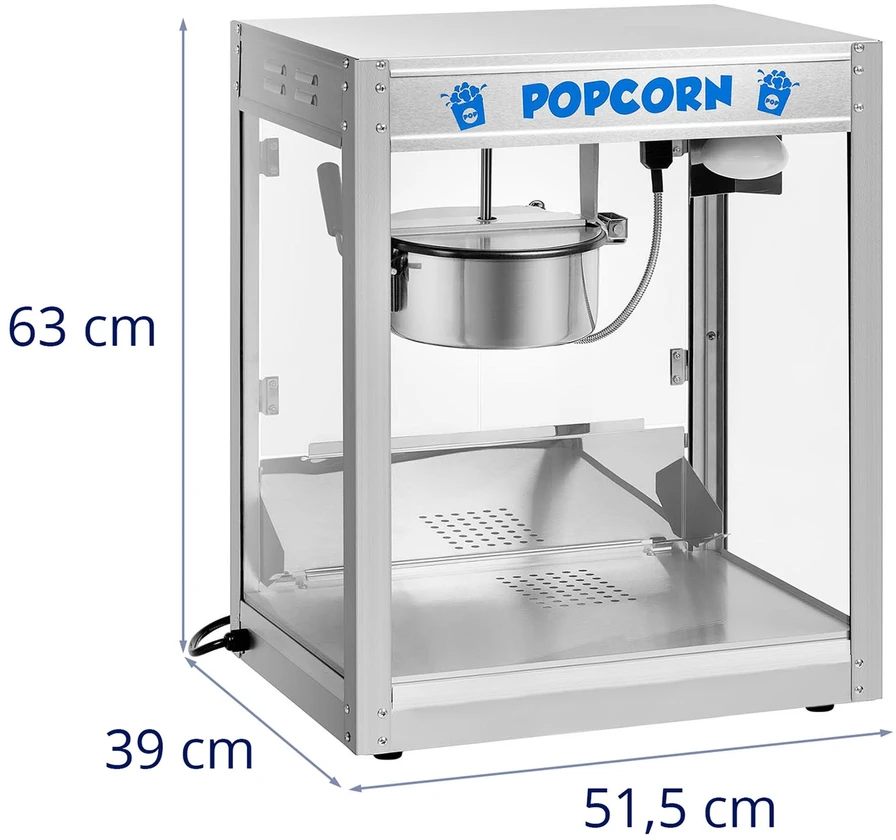 Profesionali popcorno gaminimo mašina 230V 1350W skaidri/sidabro