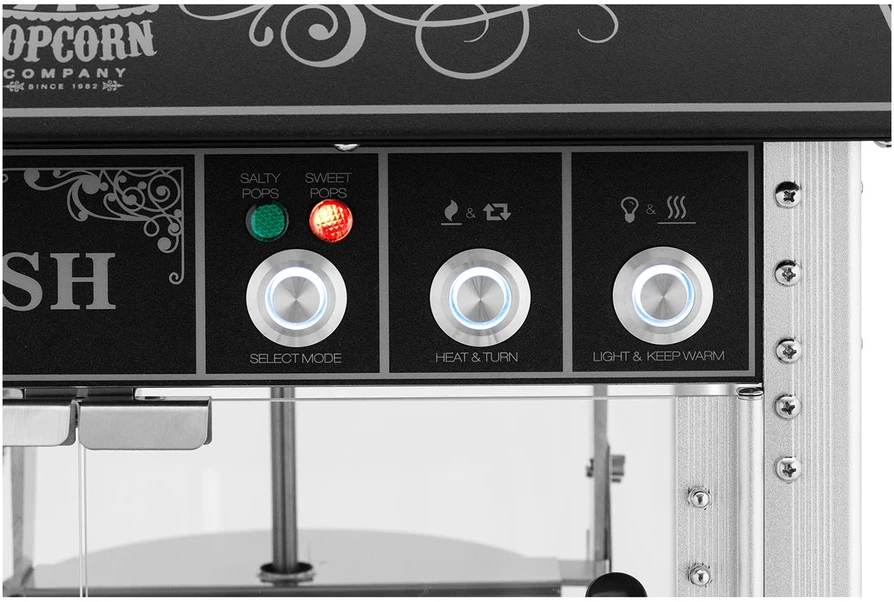 Profesionali retro stiliaus juoda spragėsių mašina su apšvietimu 88 l 1600 W