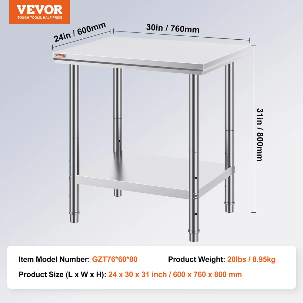 Profesionalus virtuvės darbo stalas iš nerūdijančio plieno 60x76x80 cm. 4 kojos