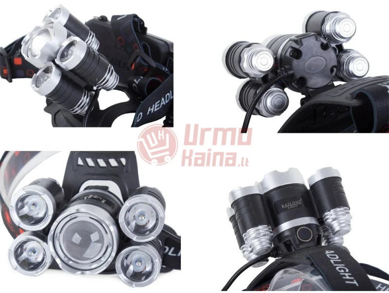 Prožektorius ant galvos 5 x LED T6 CREE