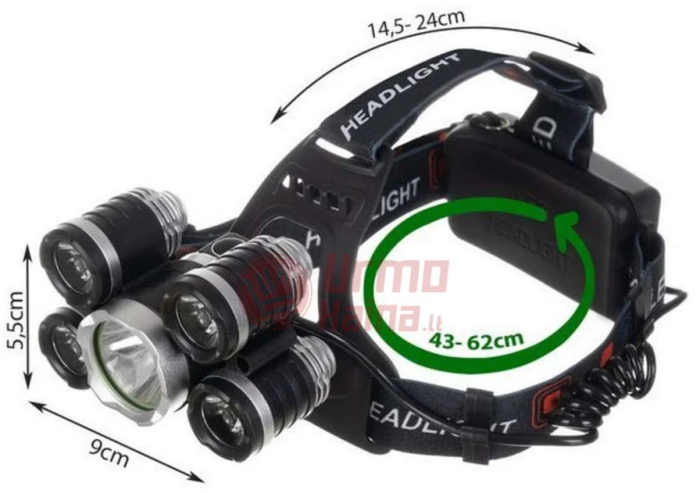 Prožektorius ant galvos 5 x LED T6 CREE