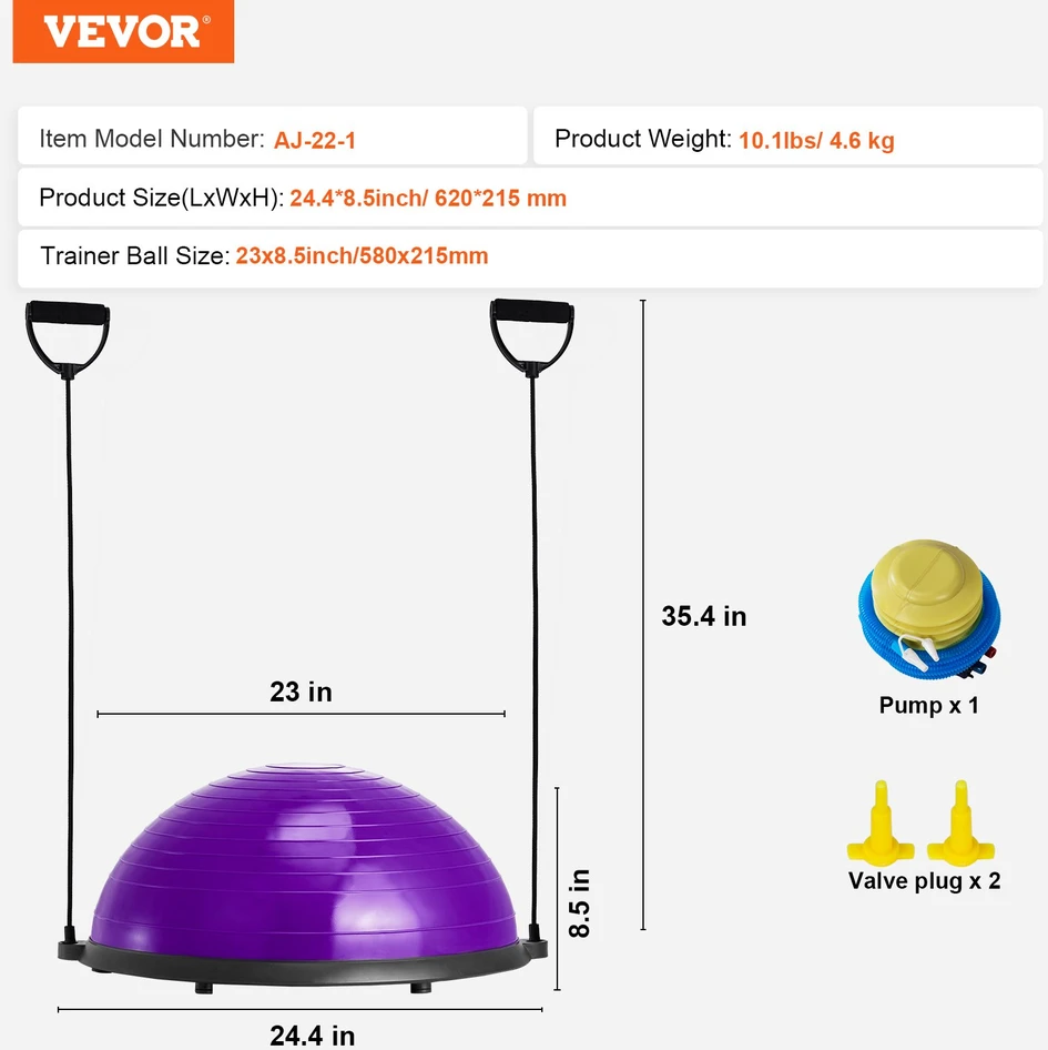 Pusiausvyros treniruoklis pusrutulis jogai ir fitnesui, violetinis, 58 cm, apkrova 300 kg