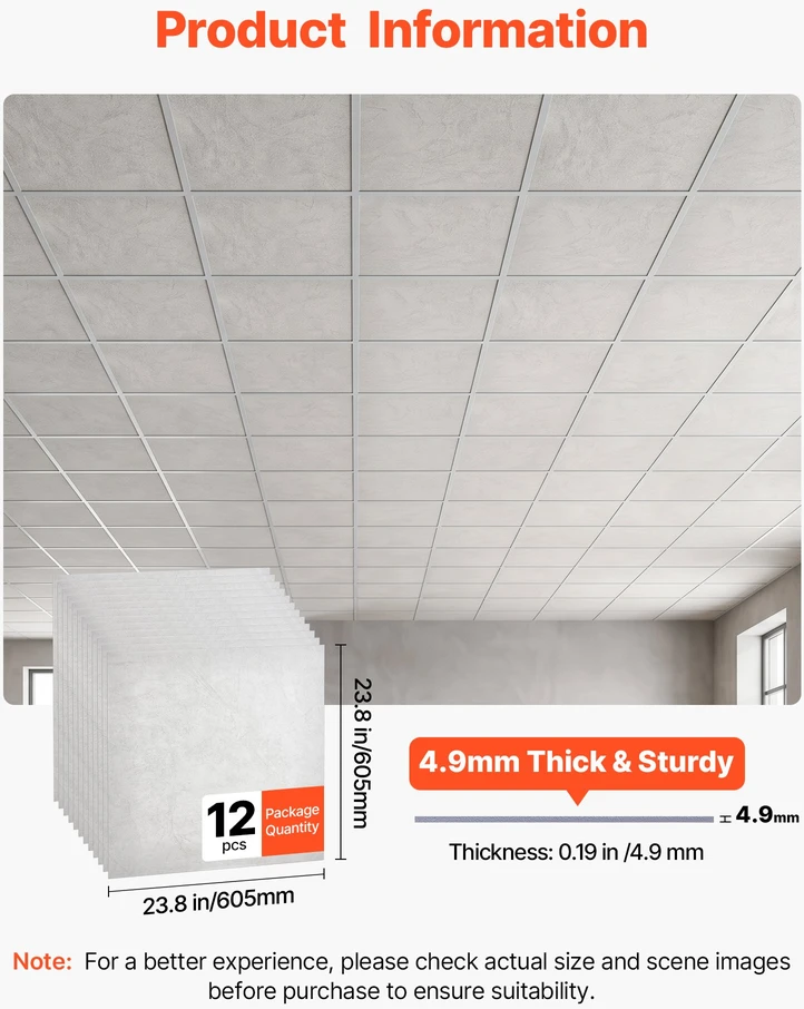 PVC pakabinamų lubų plokštės 605x605 mm. 12 vnt.. marmuro imitacija. atsparios vandeniui
