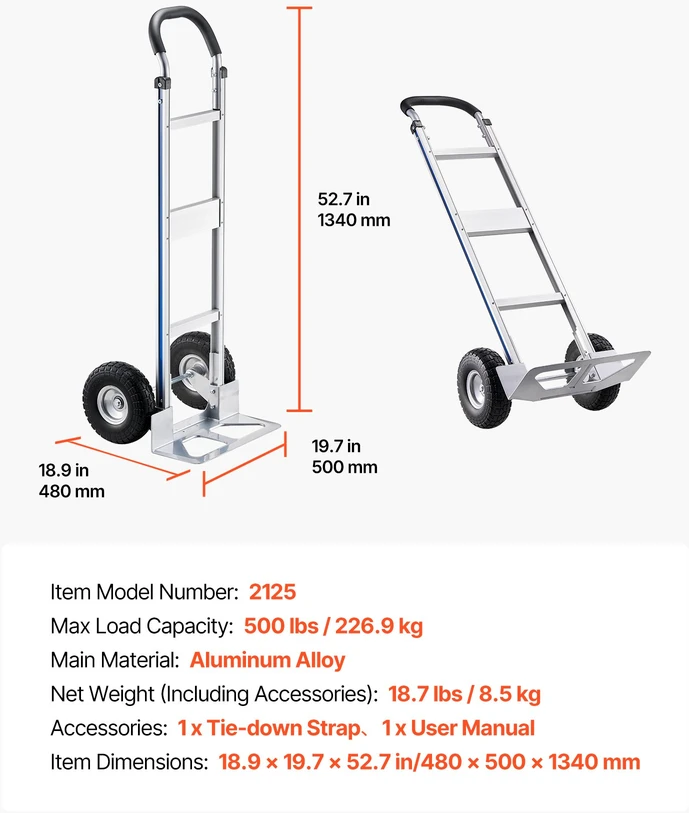 Rankinis vežimėlis. keliamoji galia 226.9kg. aliuminio lydinio. su neslystančiais ratais