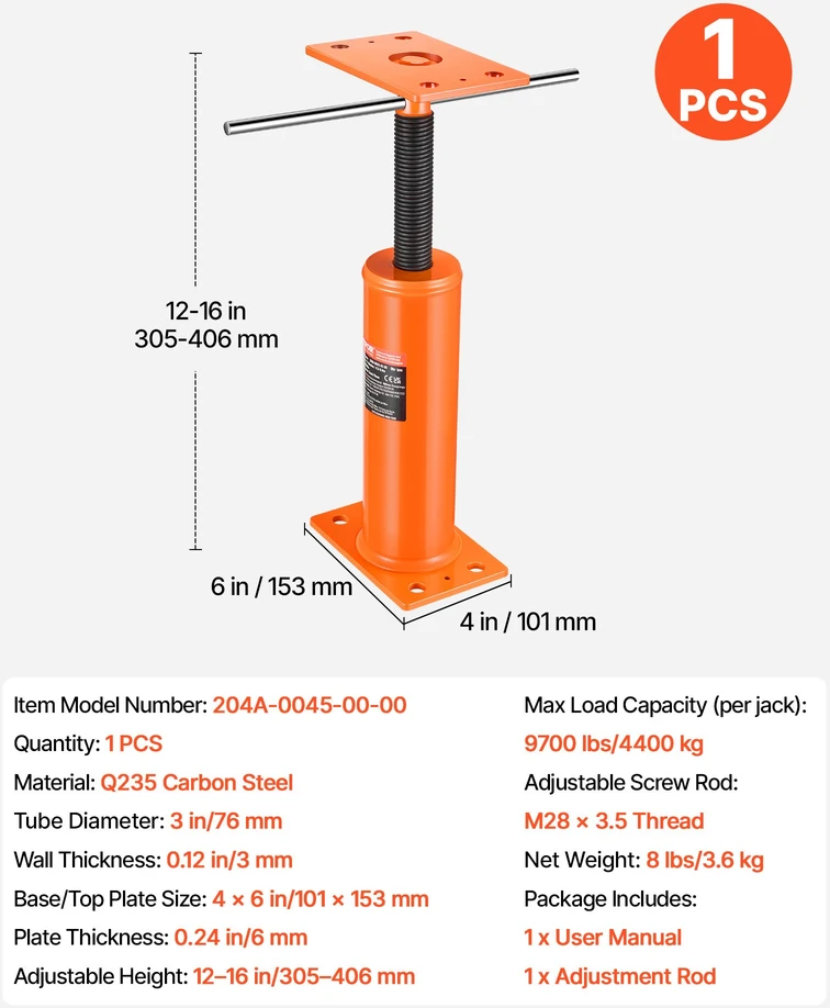Reguliuojamas rūsio atramos keltuvas aukštis 3048-4064 cm apkrova 439985 kg
