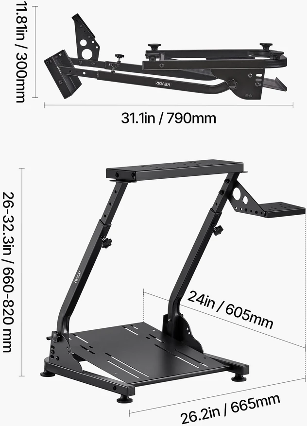 Reguliuojamas sulankstomas lenktynių vairo stovas. tinka Logitech G29/G27/G920/G923. Thrustmaster T300/T248