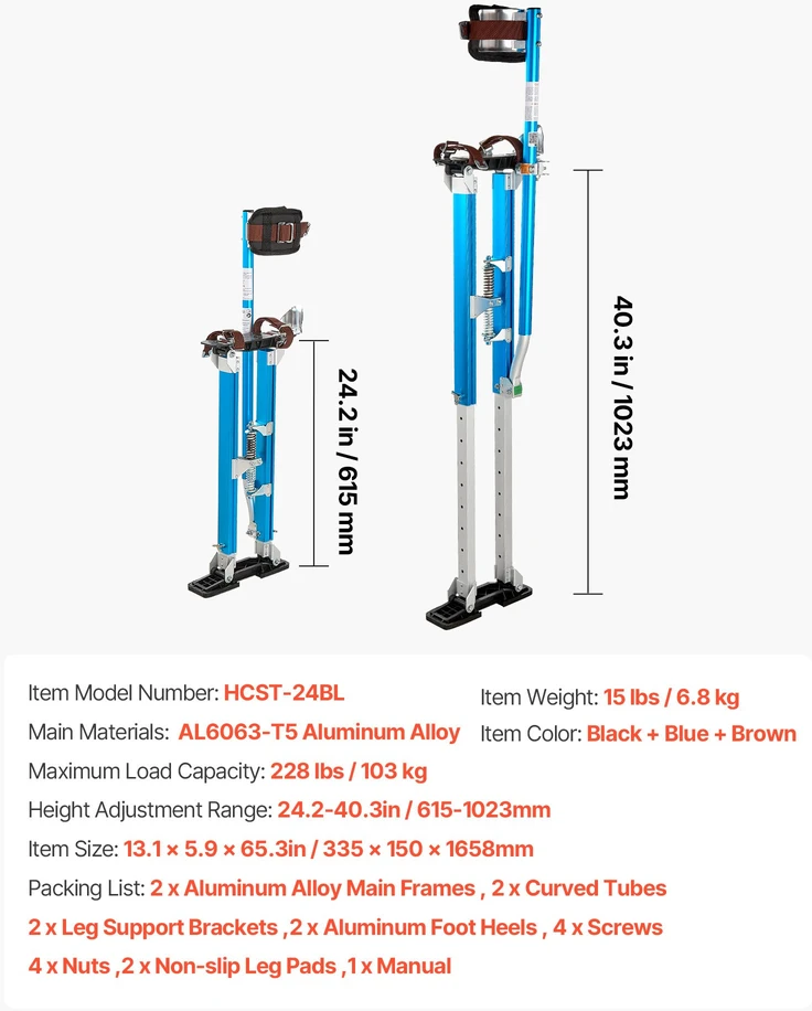 Reguliuojami kojūkai tinkuotojams, 61,5-102,3 cm, aliuminis, iki 103 kg