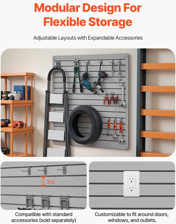 Reguliuojami PVC sieniniai skydeliai garažui su griovelio sistema. pilki. 1230 x 1235 mm