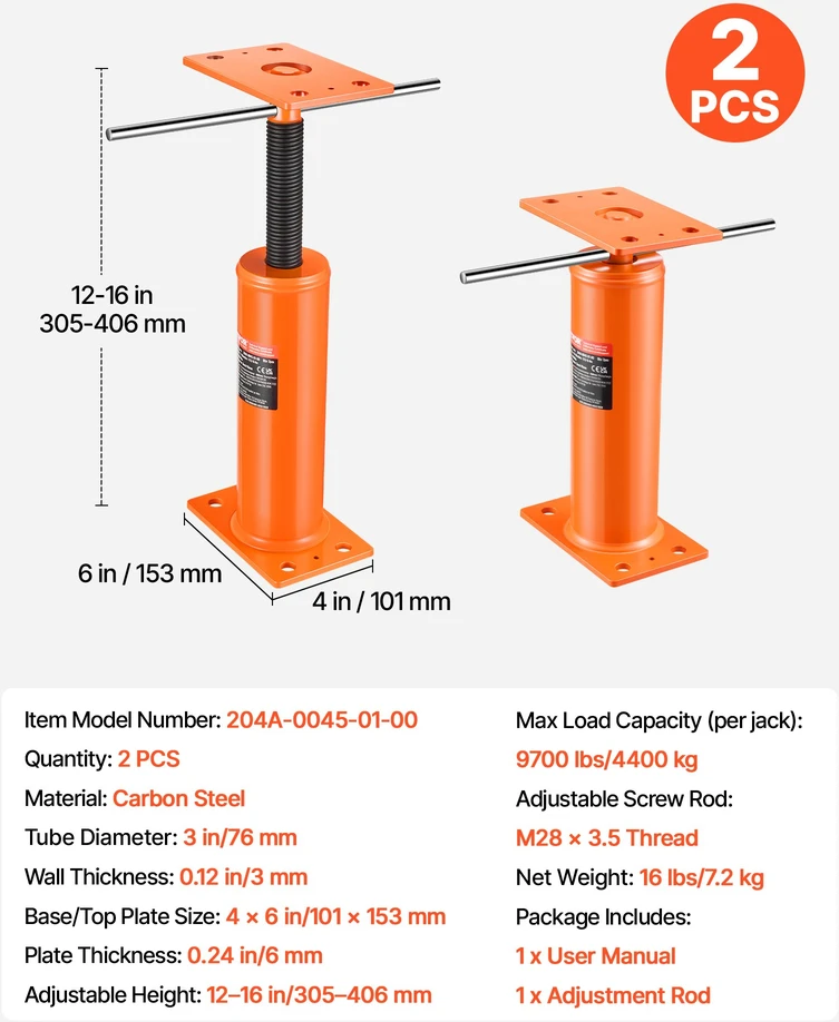 Reguliuojami rūsio atramos keltuvai 2 vnt. aukštis 3048-4064 cm apkrova 439985 kg kiekvienam