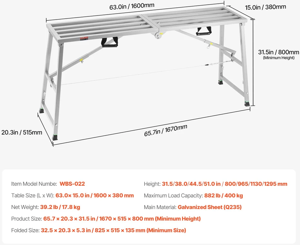 Reguliuojamo aukščio darbo platforma, 80-130 cm, keliamoji galia 400 kg
