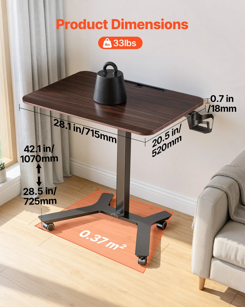 Reguliuojamo aukščio stalas sėdėti/stovėti ant ratukų. plotis 715 x 520 mm. pneumatinis pakėlimas pedalu