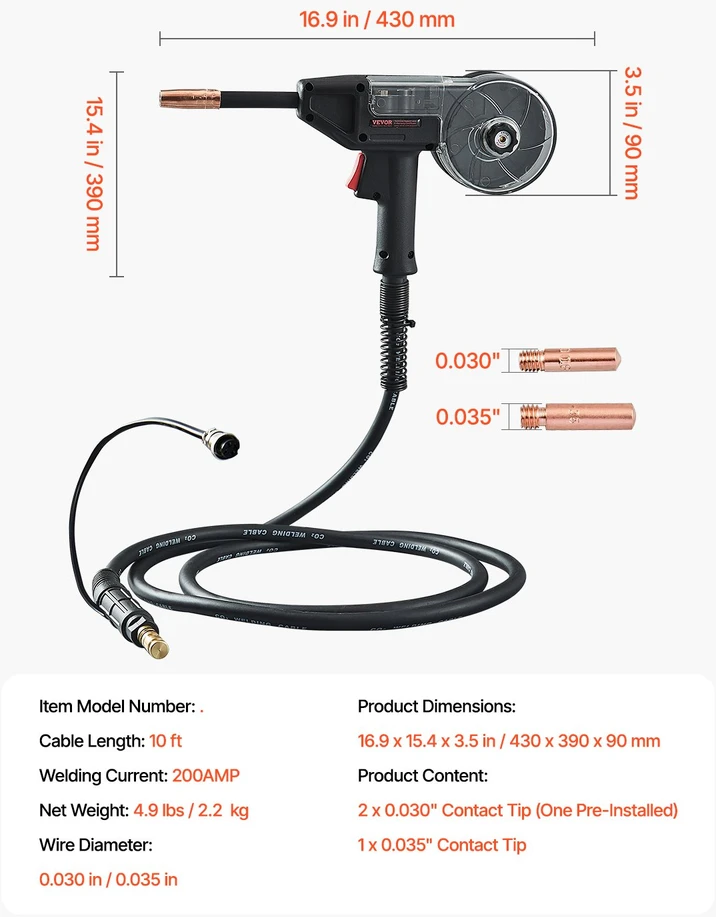 Ritininio tipo MIG pistoletas 200A suderinamas su Weldpro