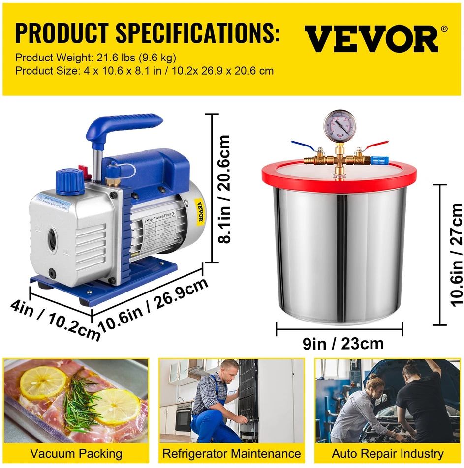 Šaldymo agento vakuuminis siurblys 3CFM. 220V/50Hz. bakas 3 gal.