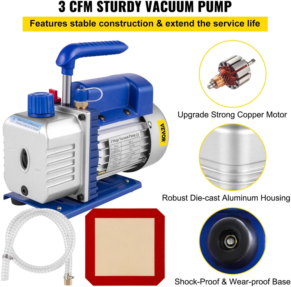 Šaldymo agento vakuuminis siurblys 3CFM. 220V/50Hz. bakas 3 gal.