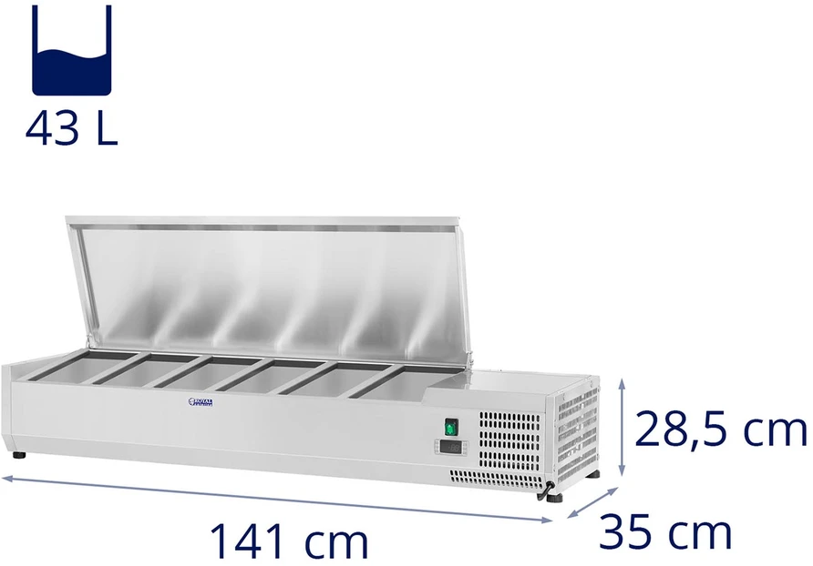 Šaldymo vitrina su plieniniu dangčiu 6x GN1/4 140 cm