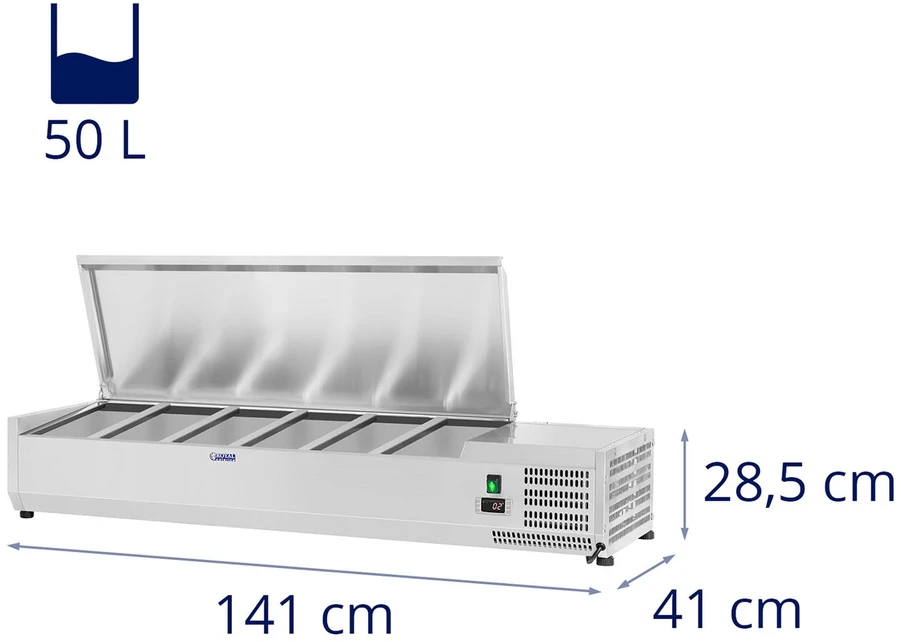 Šaldymo vitrina su plieniniu dangčiu 6x GN1/3, 140cm