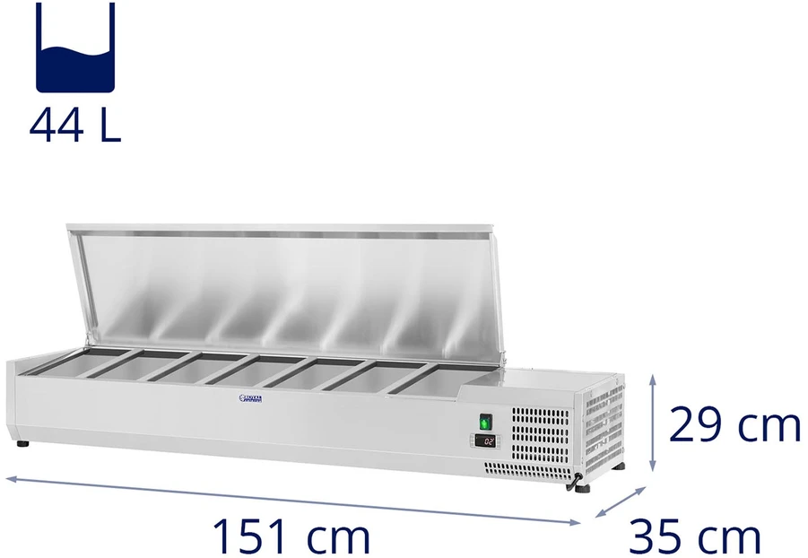 Šaldymo vitrina su plieniniu dangčiu 7x GN1/4 150 cm