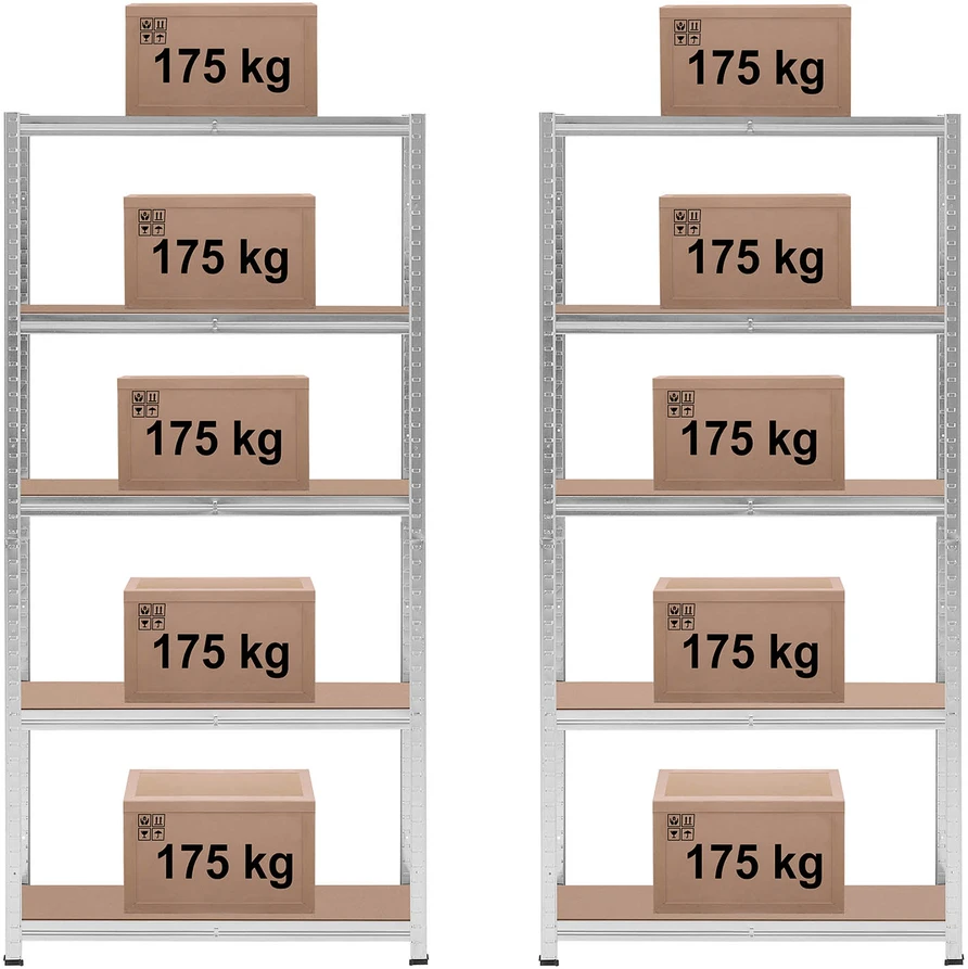 Sandėliavimo stelažas 5 lentynos iki 875 kg 90 x 30 x 180 cm 2vnt pilkas