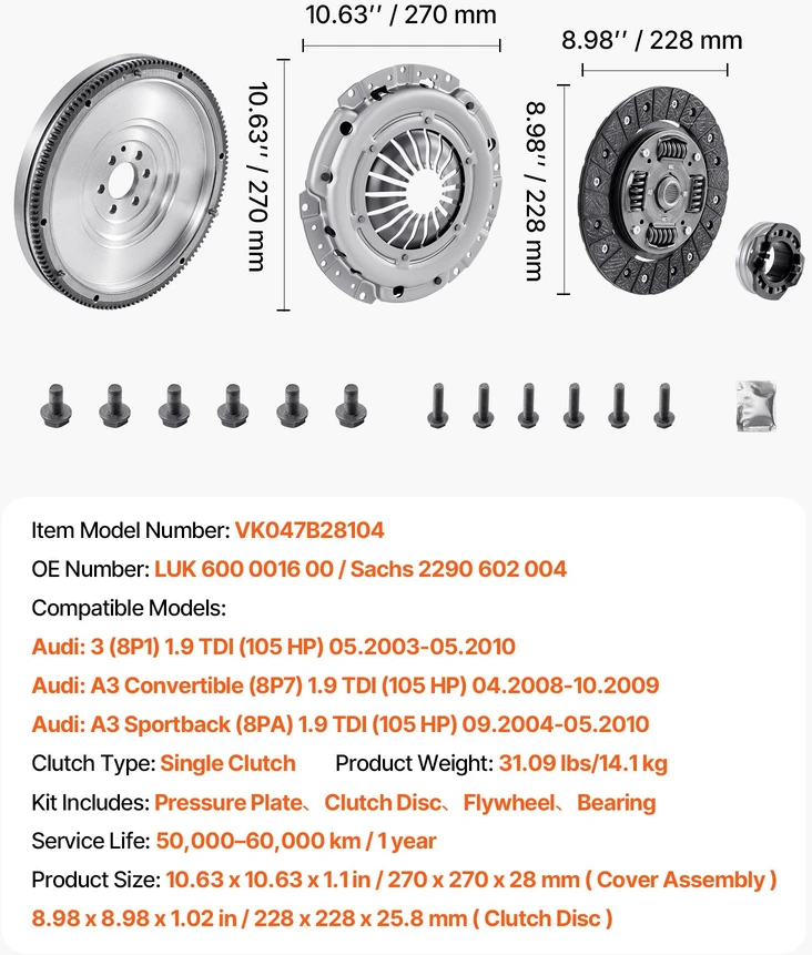 Sankabos komplektas su smagračiu. skirtas Audi A3 8P1/8P7/8PA 2003-2010