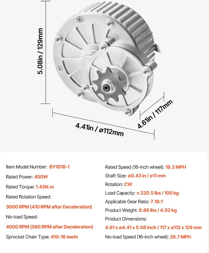 Šepetėlinio nuolatinės srovės variklio rinkinys. 450 W. 36 V. 3000 aps/min. el. dviračiams. motoroleriams