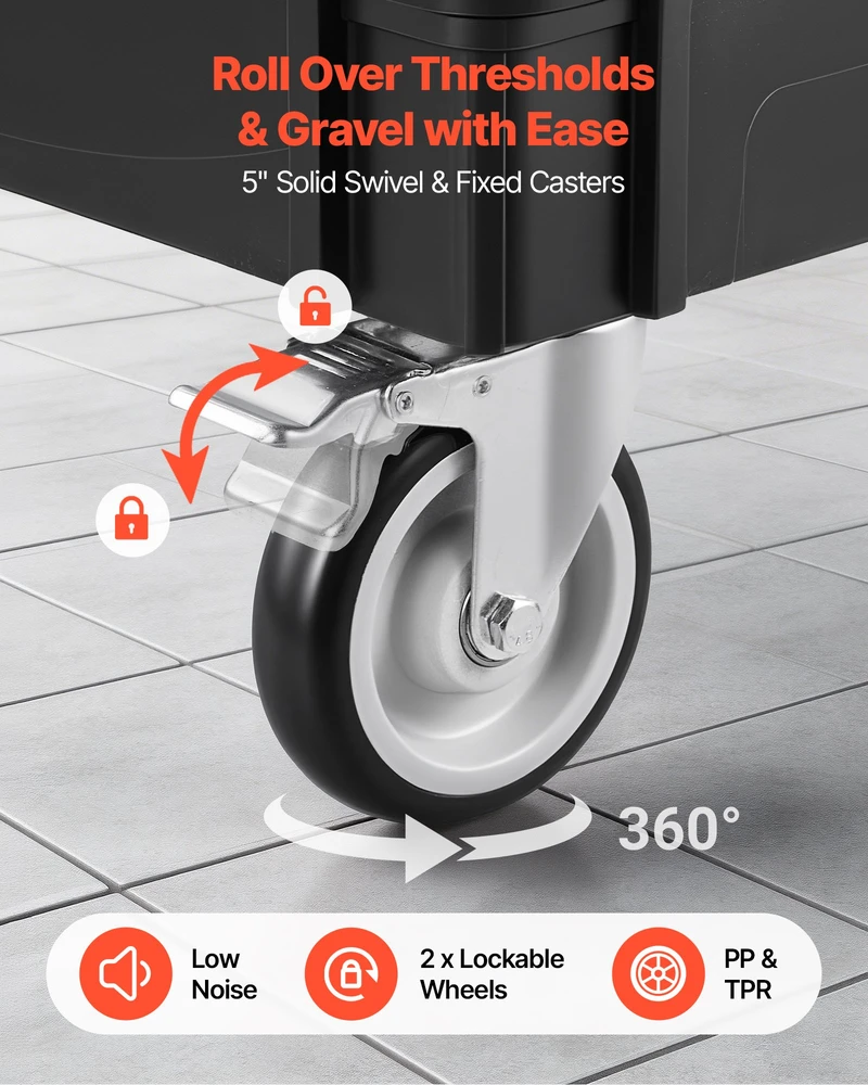 Servisinis vežimėlis. 2 lentynos. keliamoji galia 250 kg. sukamieji ratukai 360°. juodas