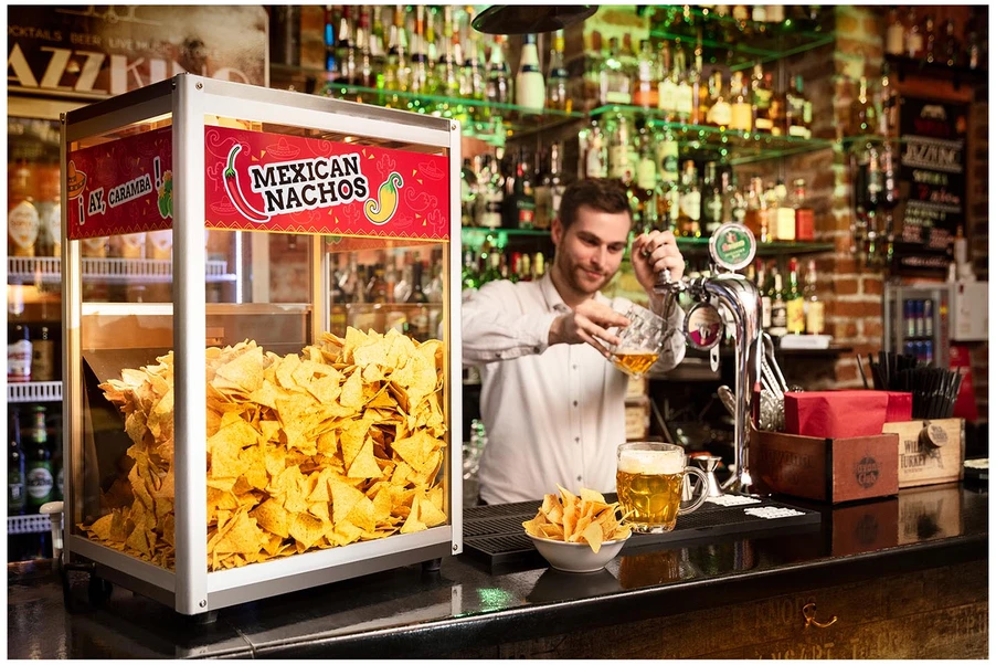 Šildytuvas vitrina nachos, žemės riešutams, spragėsiams su samteliu