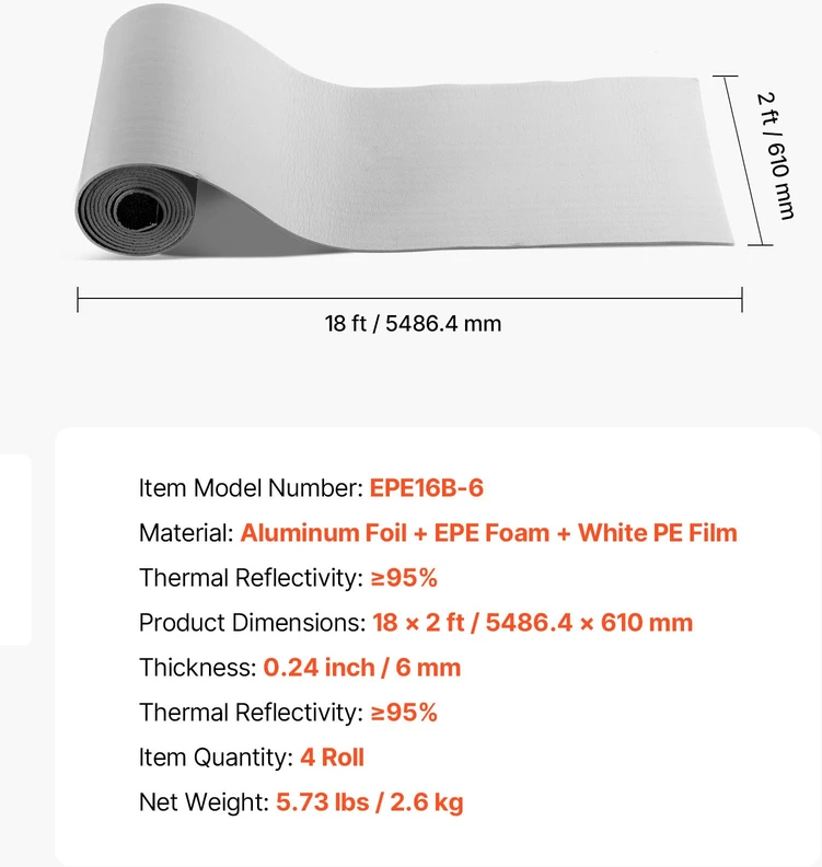 Šiluminės izoliacijos ritiniai (folija ir EPE putos) 4 vnt.. 5.49x0.61 m. garažo vartams