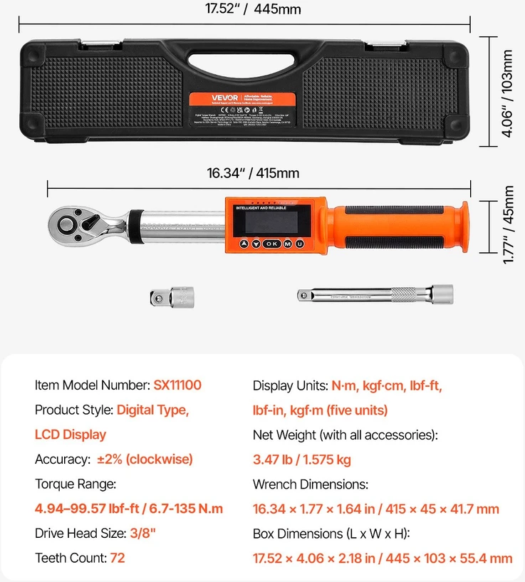Skaitmeninis dinamometrinis raktas 0-9957 lbf-ft / 0-135 N.m elektroninis