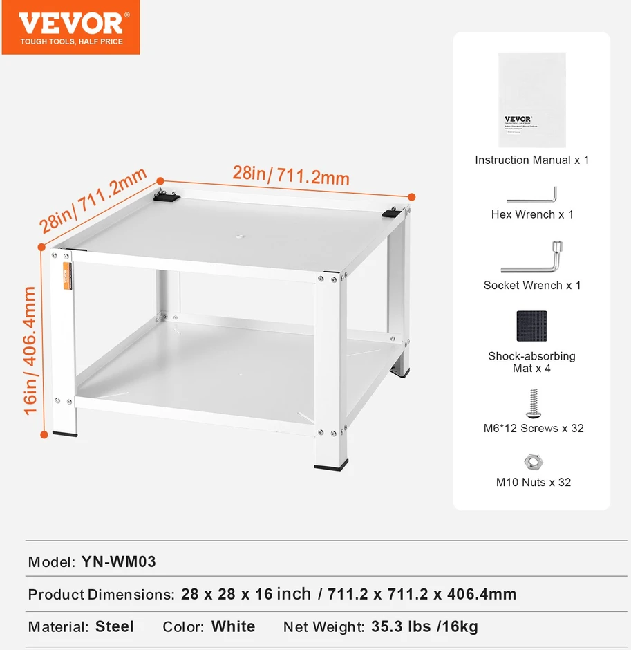 Skalbimo mašinos pakyla su lentyna. 71x71x41 cm. apkrova iki 299 kg. plieninė