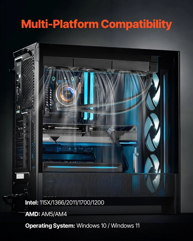 Skystojo aušinimo CPU sistema (AIO). 3 ventiliatoriai 120 mm. su LCD ekranu