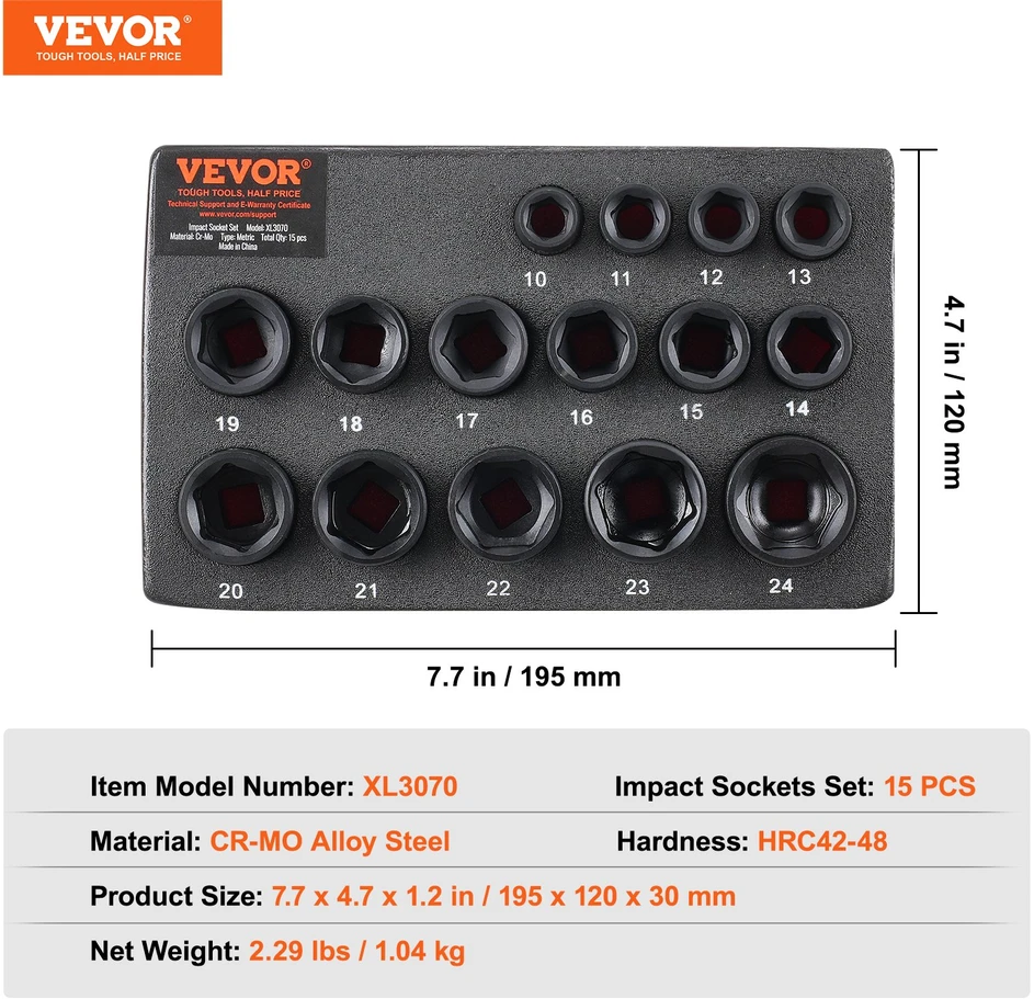 Smūginių galvučių komplektas 95 mm 15 vnt. metrinės 10-24 mm