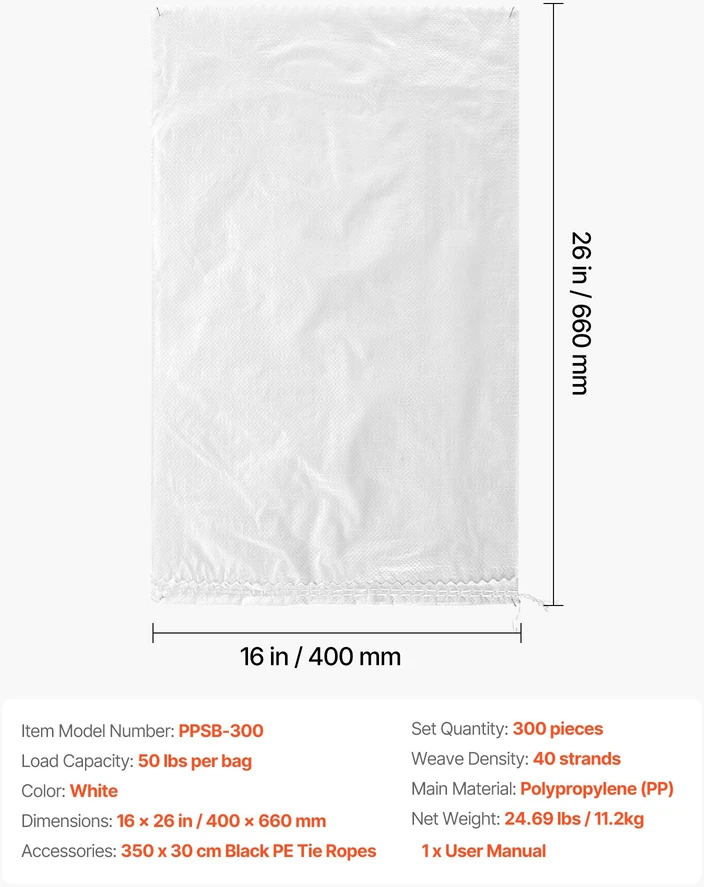 Sodo maišai. 300 vnt. pakuotė. 40 x 66 cm. su raišteliais. keliamoji galia 22.6kg. pintas polipropilenas