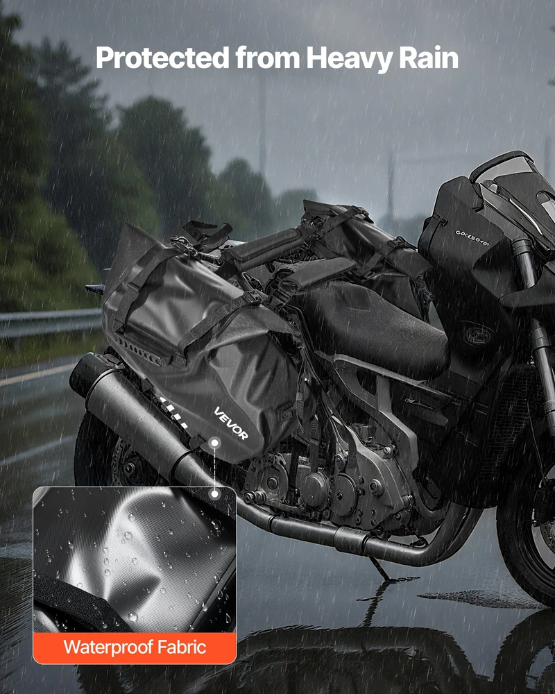 Šoninis balno krepšys motociklui 28L su apatiniu diržu. universalus. juodas