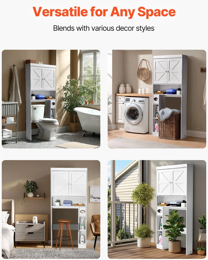 Spintelė virš WC 1713x815x195 mm su reguliuojama lentyna. balta