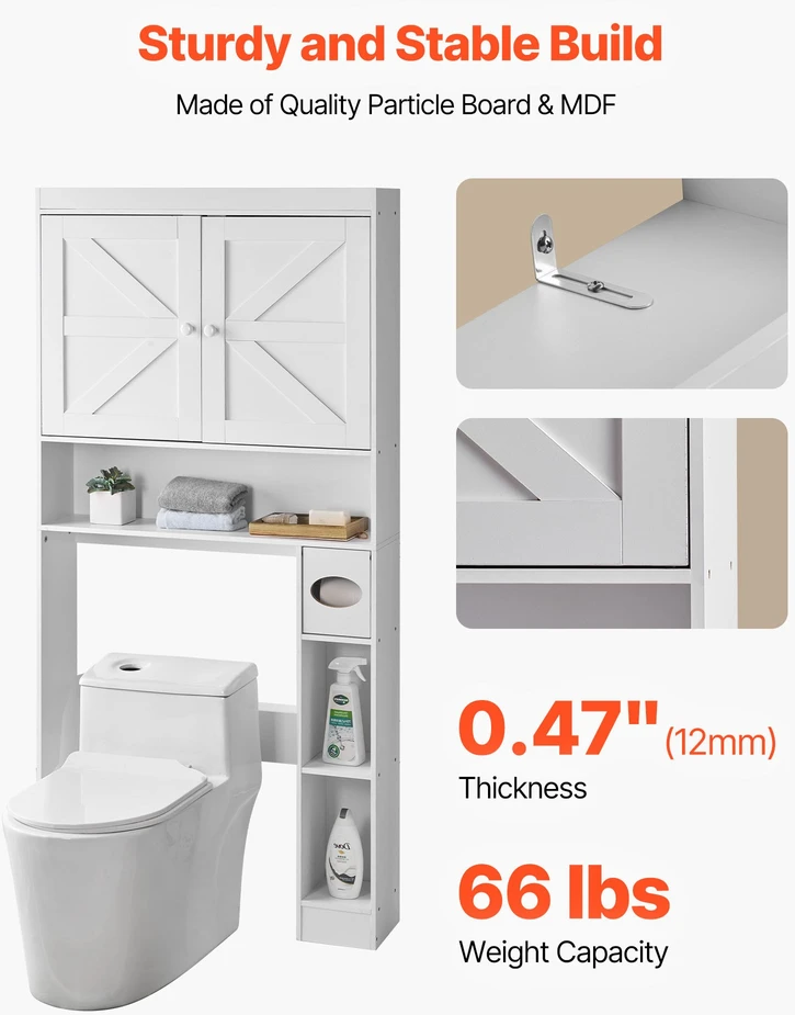 Spintelė virš WC 1713x815x195 mm su reguliuojama lentyna. balta