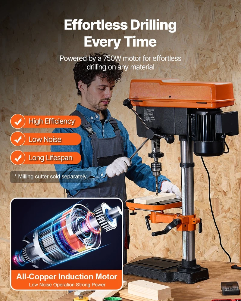 Stalinė gręžimo staklė 750W kintamas greitis 340-2200 aps/min su lazerine žyma