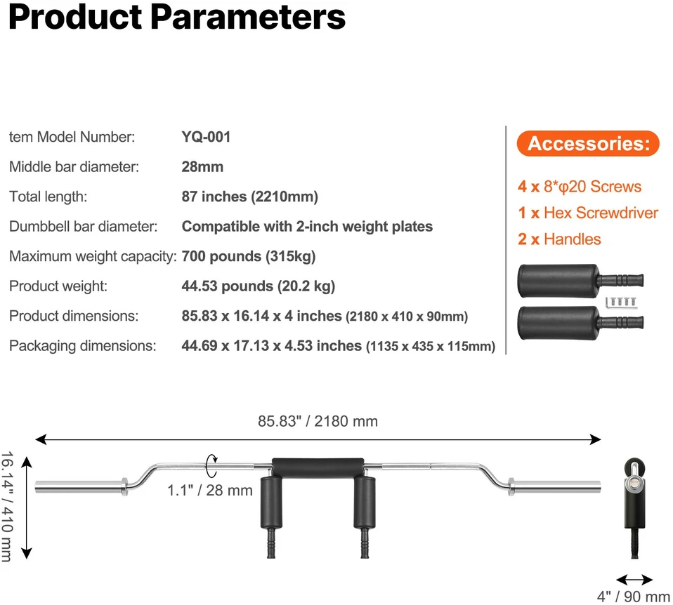 Štangos grifas 221 cm. Ø28 mm. keliamoji galia 315 kg. su porankiais