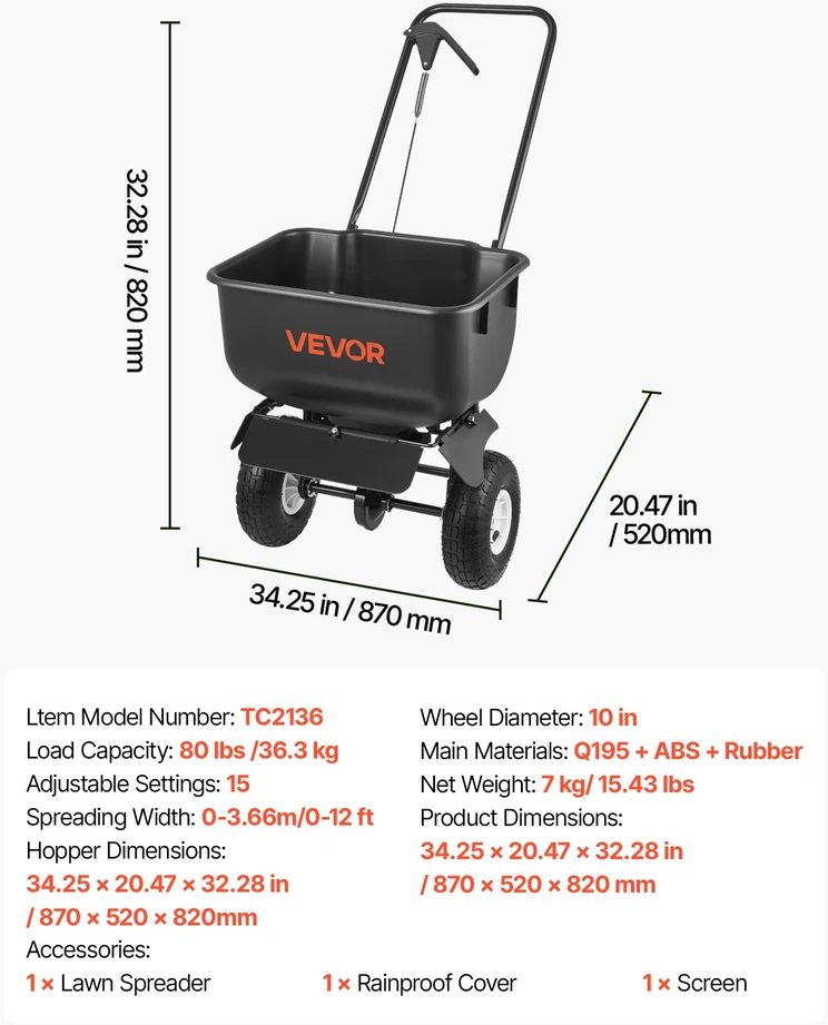 Stumiama trąšų/sėklų barstyklė. barstymo plotis 3.6 m. talpa 36.3kg