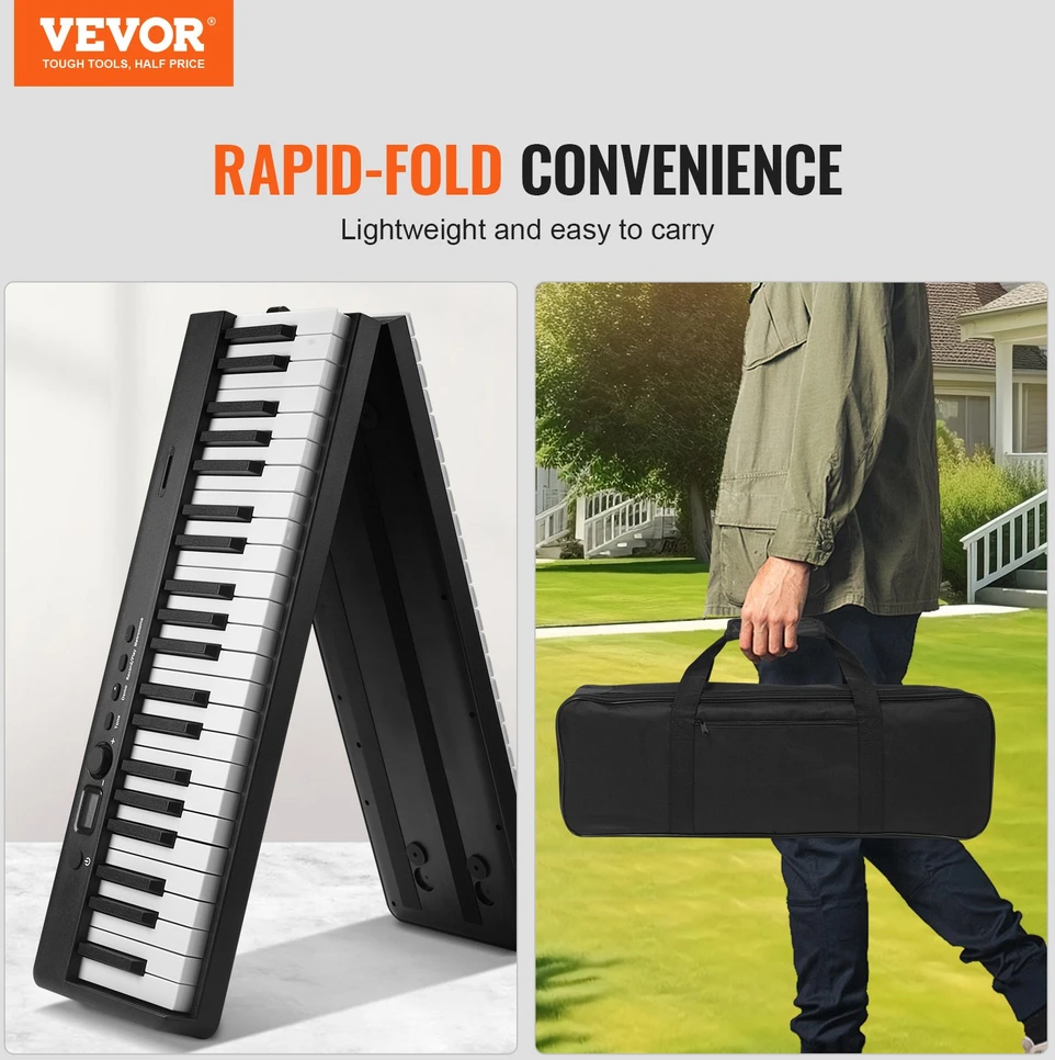 Sulankstoma 88 klavišų pianino klaviatūra. Bluetooth/MIDI. juoda
