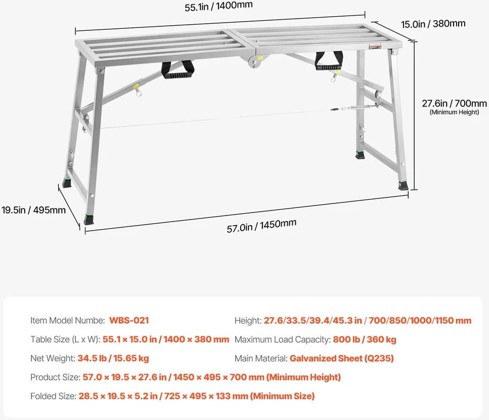 Sulankstoma darbo platforma-kopėčios. aukštis reguliuojamas iki 1150 mm. keliamoji galia 360 kg
