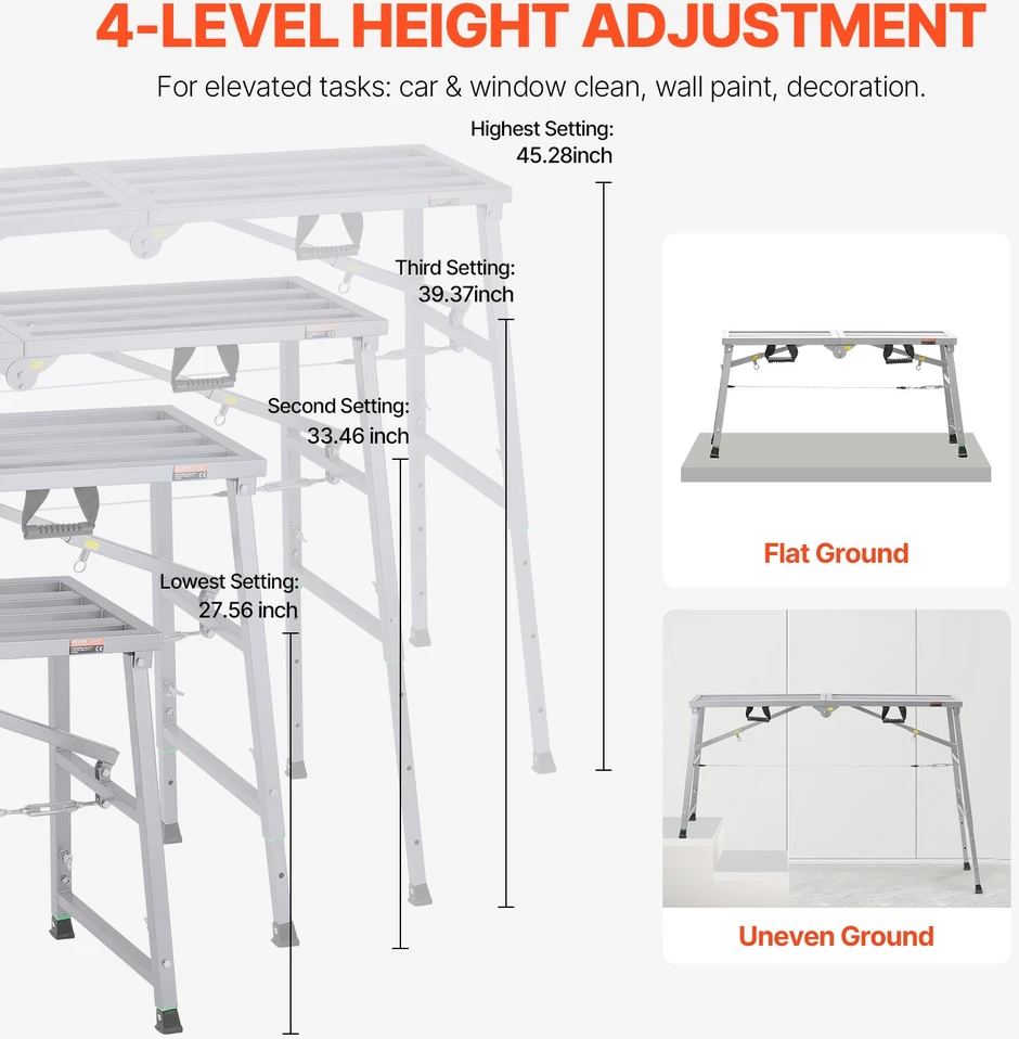 Sulankstoma darbo platforma-kopėčios. aukštis reguliuojamas iki 1150 mm. keliamoji galia 360 kg