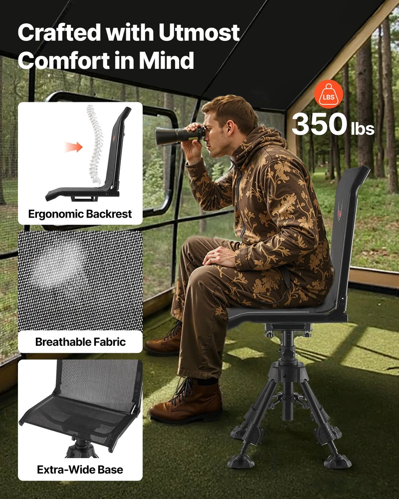 Sulankstoma medžioklės ir žvejybos kėdė su porankiais. sukama 360°. reguliuojamas aukštis. apkrova 158 kg
