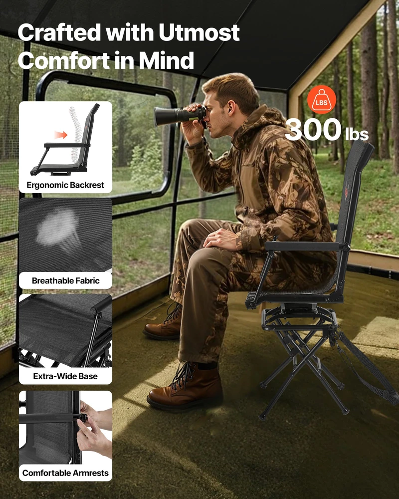 Sulankstoma medžioklės/žvejybos kėdė su porankiais. sukasi 360°. apkrova 136 kg